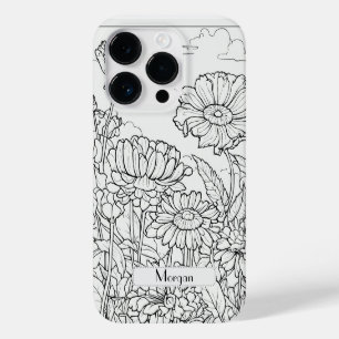 Funda Para iPhone 14 Pro De Case-Mate Flor silvestre Wreath blanco y negro Personalizado