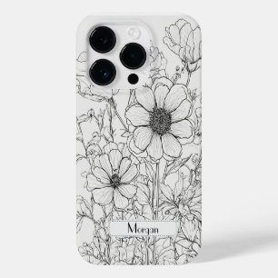 Funda Para iPhone 14 Pro De Case-Mate Flor silvestre Wreath blanco y negro Personalizado
