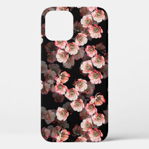 Funda Para iPhone 12 Flor sin costura flor zarpa peony sobre negro