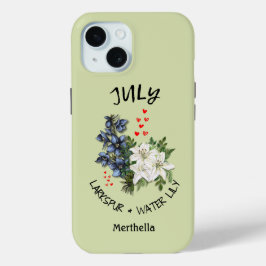 Funda Para iPhone 15 Flor verde JULY Nacimiento Mes Flor Nombre persona