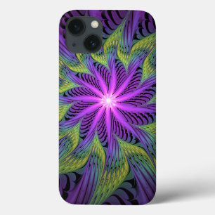 Funda Para iPhone 13 Flor verde morada arte contemporáneo abstracto fra
