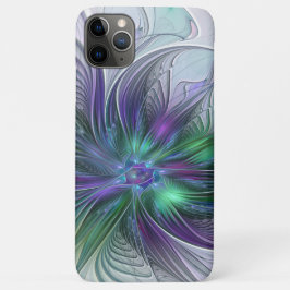 Funda Para iPhone 11 Pro Max Flor verde morada Moderna Resumen arte fractal