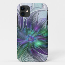 Funda Para iPhone 11 Flor verde morada Moderna Resumen arte fractal