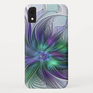 Funda Para iPhone XR Flor verde morada Moderna Resumen arte fractal