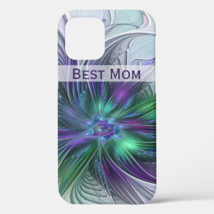 Funda Para iPhone 12 Flor verde púrpura Resumen Arte Fractal Mejor Mamá