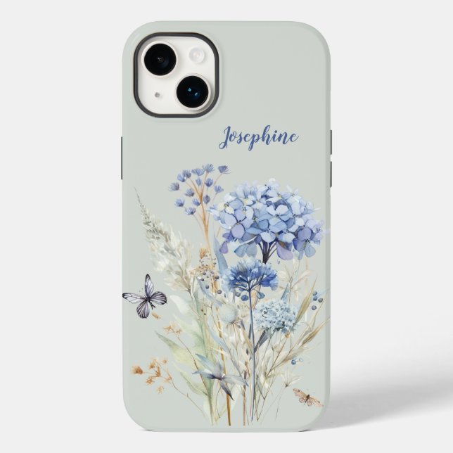 Funda De Case-Mate Para iPhone Flora azul turbia acuarela personalizada (Reverso )