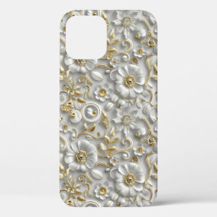Funda Para iPhone 12 Flora de Flora 3D decorativa de oro blanco