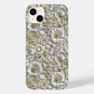 Funda Para iPhone 14 Plus De Case-Mate Flora de Flora 3D decorativa de oro blanco