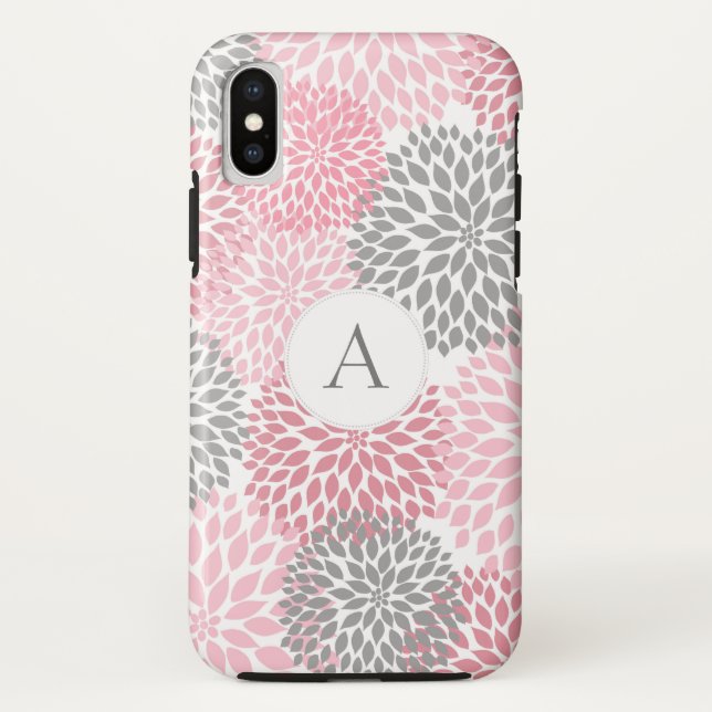 Funda De Case-Mate Para iPhone Floraciones florales grises rosadas elegantes de (Reverso)
