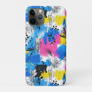 Funda Para iPhone 11 Pro Floral abstracto en negrita en azul rosa y amarill