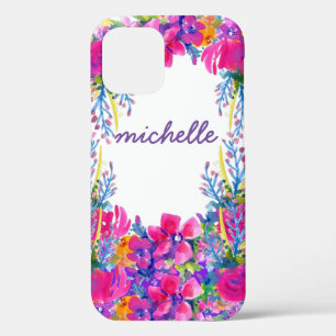 Funda Para iPhone 12 Pro Floral acuarela con nombre