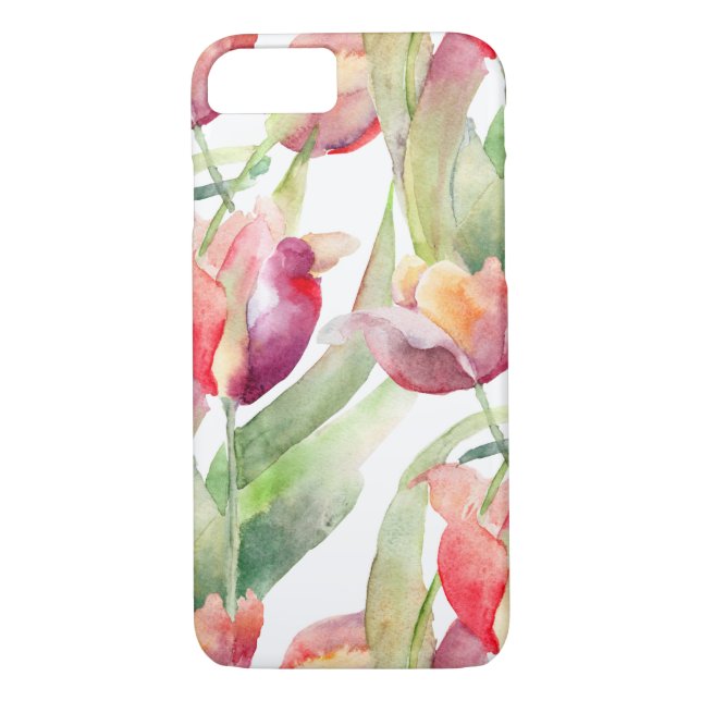 Funda De Case-Mate Para iPhone Floral acuarela de tulipanes pintados (Reverso)