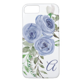 Funda Para iPhone 8/7 Floral acuarela ligera marina azul monograma