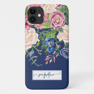Funda Para iPhone 11 Floral acuarela Marina Azul Borgoña elegante Peoni