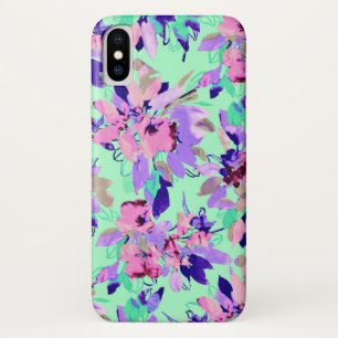 Funda Para iPhone X Floral acuarela patrón flor púrpura rosa verde azu