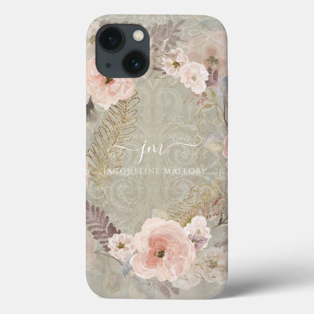 Funda De Case-Mate Para iPhone Floral acuarela vegetación Rústico Purpurina de or (Reverso)