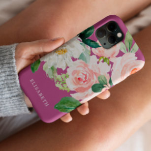 Funda Tough Xtreme Para iPhone 6 Floral acuática de marfil rosa dorado con tu nombr