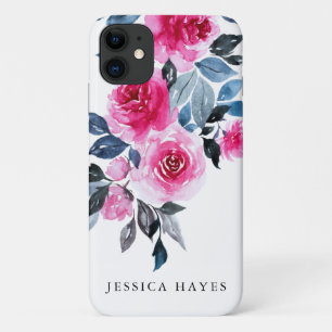 Funda Para iPhone 11 Floral acuática femenina moderna con tu nombre