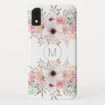 Funda Para iPhone XR Floral acuática rosa monograma moderno<br><div class="desc">Diseño floral monocasco moderno de color pastel rosa bonito. Añadir fácilmente su monograma inicial. Un regalo ideal para ti,  amigos y familia.</div>