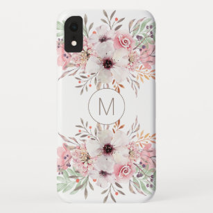 Funda Para iPhone XR Floral acuática rosa monograma moderno