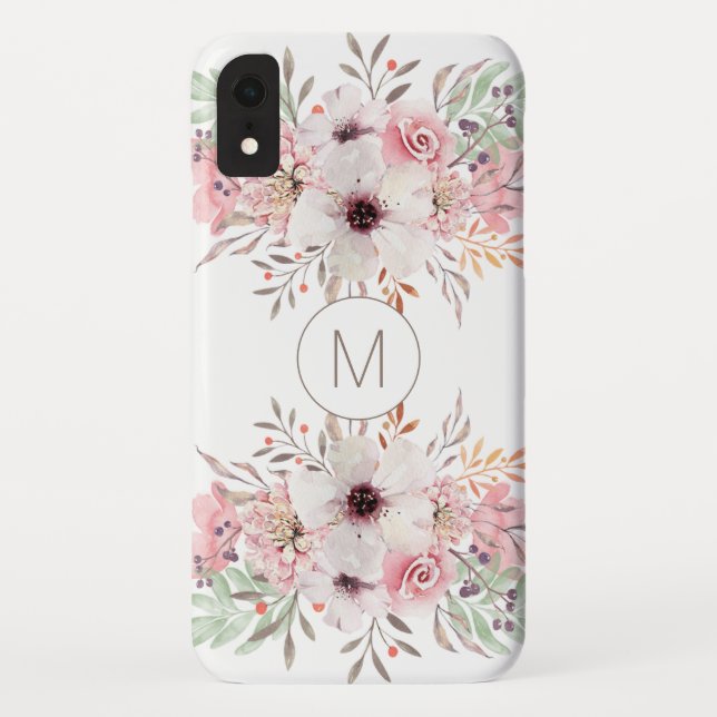 Funda De Case-Mate Para iPhone Floral acuática rosa monograma moderno (Reverso)