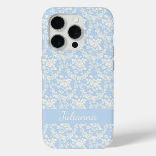Funda Para iPhone 15 Pro Floral azul claro en el país francés personalizada