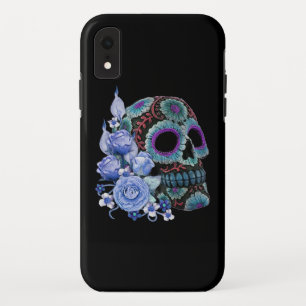 Funda Para iPhone XR Floral Azul Floral Black Sugar Skull Day Of The De