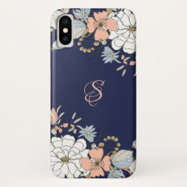 Funda Para iPhone X Floral azul rosa Rubor de la marina personalizada