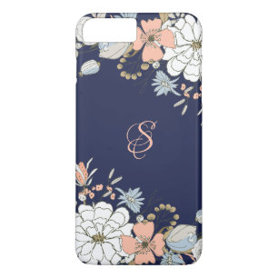 Funda Para iPhone 8 Plus/7 Plus Floral azul rosa Rubor de la marina personalizada