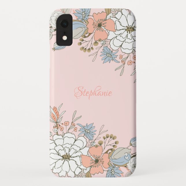 Funda De Case-Mate Para iPhone Floral azul rosa Rubor personalizada (Reverso)