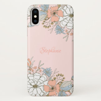 Funda Para iPhone X Floral azul rosa Rubor personalizada