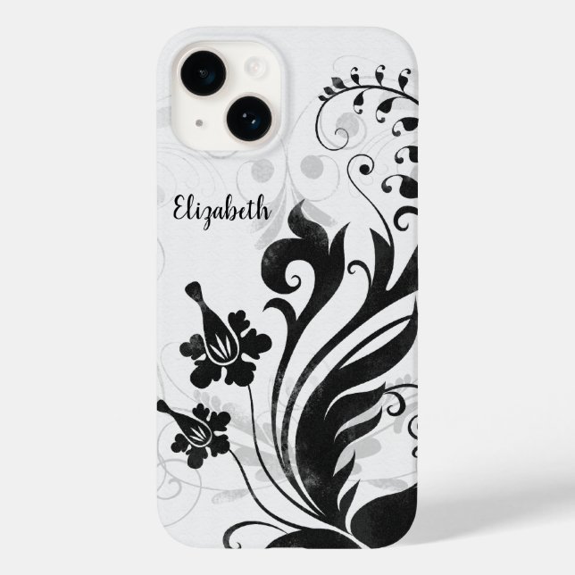 Funda De Case-Mate Para iPhone Floral blanca negra personalizada (Reverso )