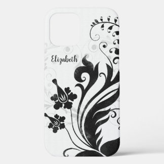 Funda Para iPhone 12 Floral blanca negra personalizada