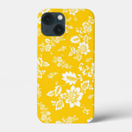 Funda Para iPhone 13 Mini Floral Blanca sobre Fondo Amarillo de Primavera