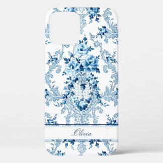 Funda Para iPhone 12 Floral blanca y azul Rococo de Francia personaliza