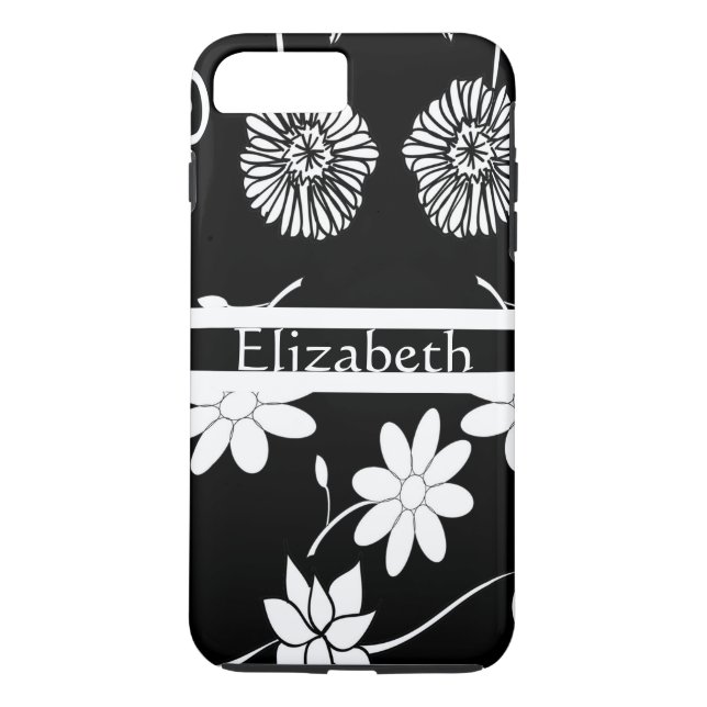 Funda De Case-Mate Para iPhone Floral blanca y negra personalizada con nombre (Reverso)