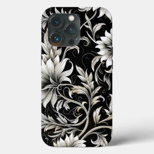 Funda Para iPhone 13 Pro Floral blanca y negra vintage