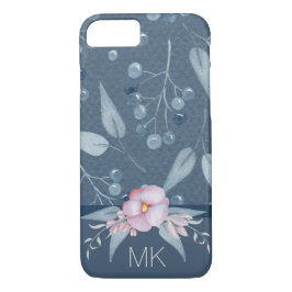 Funda Para iPhone 8/7 Floral Blue Berry Watercolor con Monograma