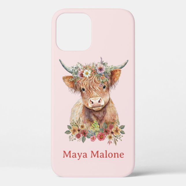Funda De Case-Mate Para iPhone Floral Boho Rústico Highland Cow Cute Regalo (Reverso )
