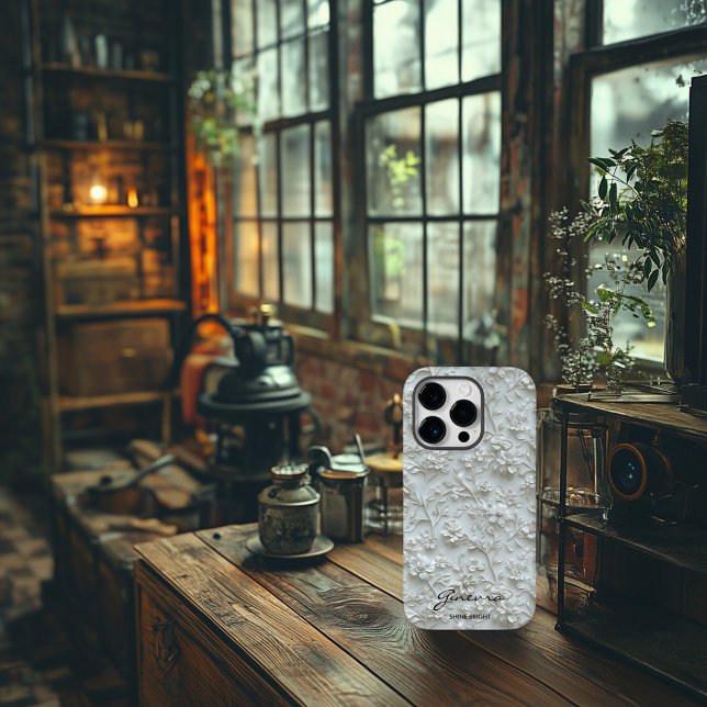 Funda De Case-Mate Para iPhone Floral borrosa blanco personalizado con cita (Subido por el creador)