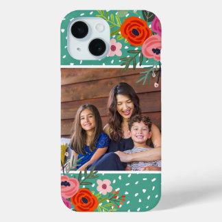 Funda Para iPhone 15 Floral brillante y foto Personalizado de puntos