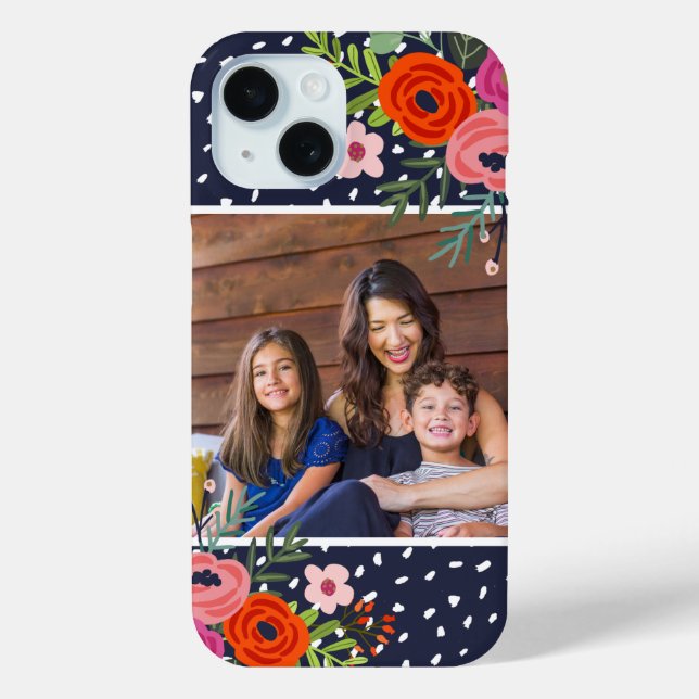 Funda De Case-Mate Para iPhone Floral brillante y foto Personalizado de puntos (Reverso )
