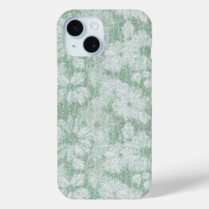 Funda Para iPhone 15 Floral Daisy Terciopelo Verde Menta