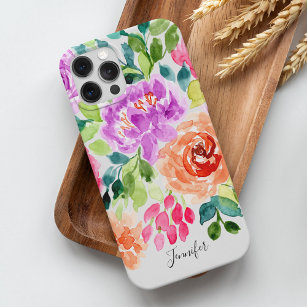 Funda Para iPhone 15 Pro Max Floral de acuarela brillante pintada a mano