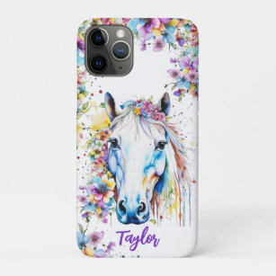 Funda Para iPhone 11 Pro Floral de caballo blanco de bonito personalizada