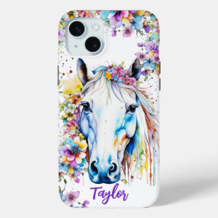 Funda Para iPhone 15 Mini Floral de caballo blanco de bonito personalizada