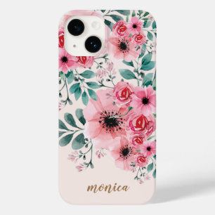 Funda Para iPhone 14 De Case-Mate Floral de color de agua dulce y elegante monograma