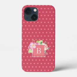 Funda Para iPhone 13 Mini Floral de coral rosa y rosa monogramada