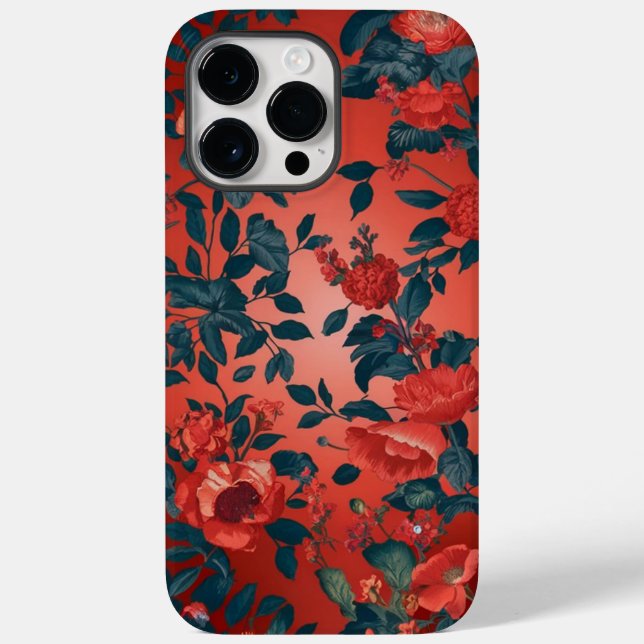 Funda De Case-Mate Para iPhone Floral de fondo rojo botánico (Reverso )