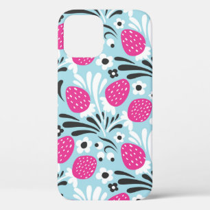 Funda Para iPhone 12 Floral de fresa: Berry rosa sin foco.